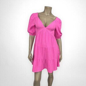 NWT AERIE Tiered Puff‎ Sleeve Pink Dress XS Summer Vacation